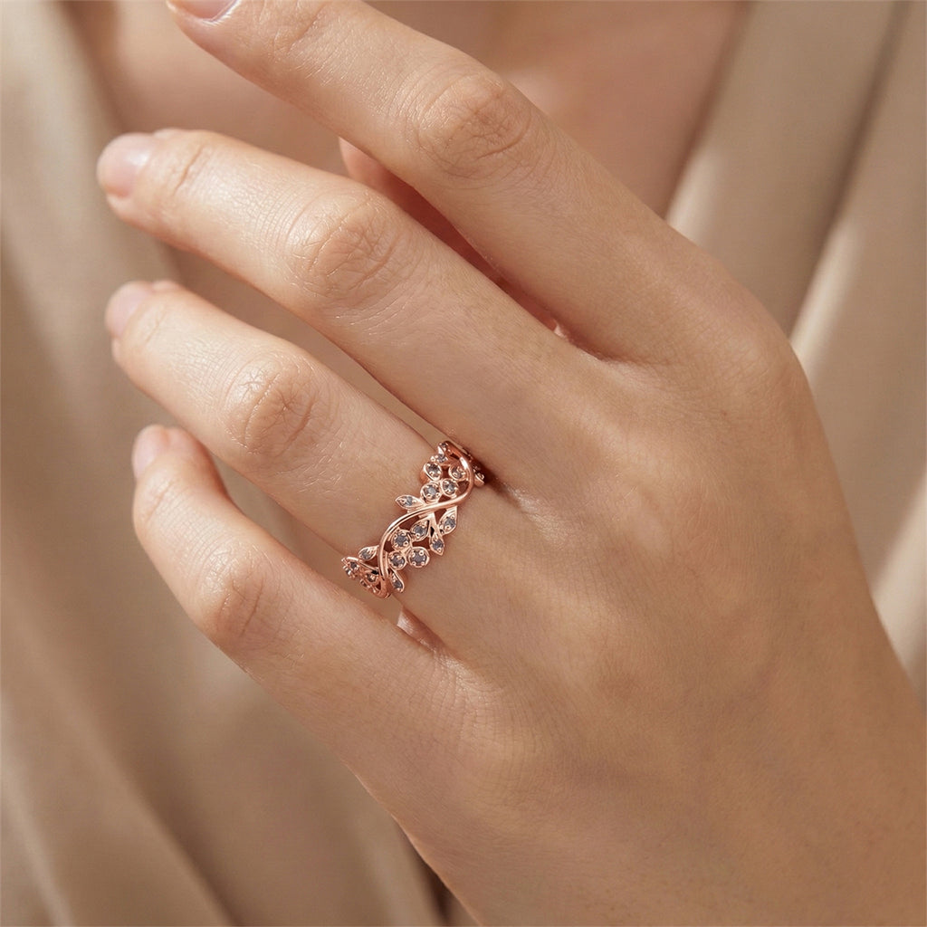 D'Joy Natural Pink Diamond Leaf Vine Ring in 18K Vermeil Rose Gold Plated Sterling Silver_8501402_1