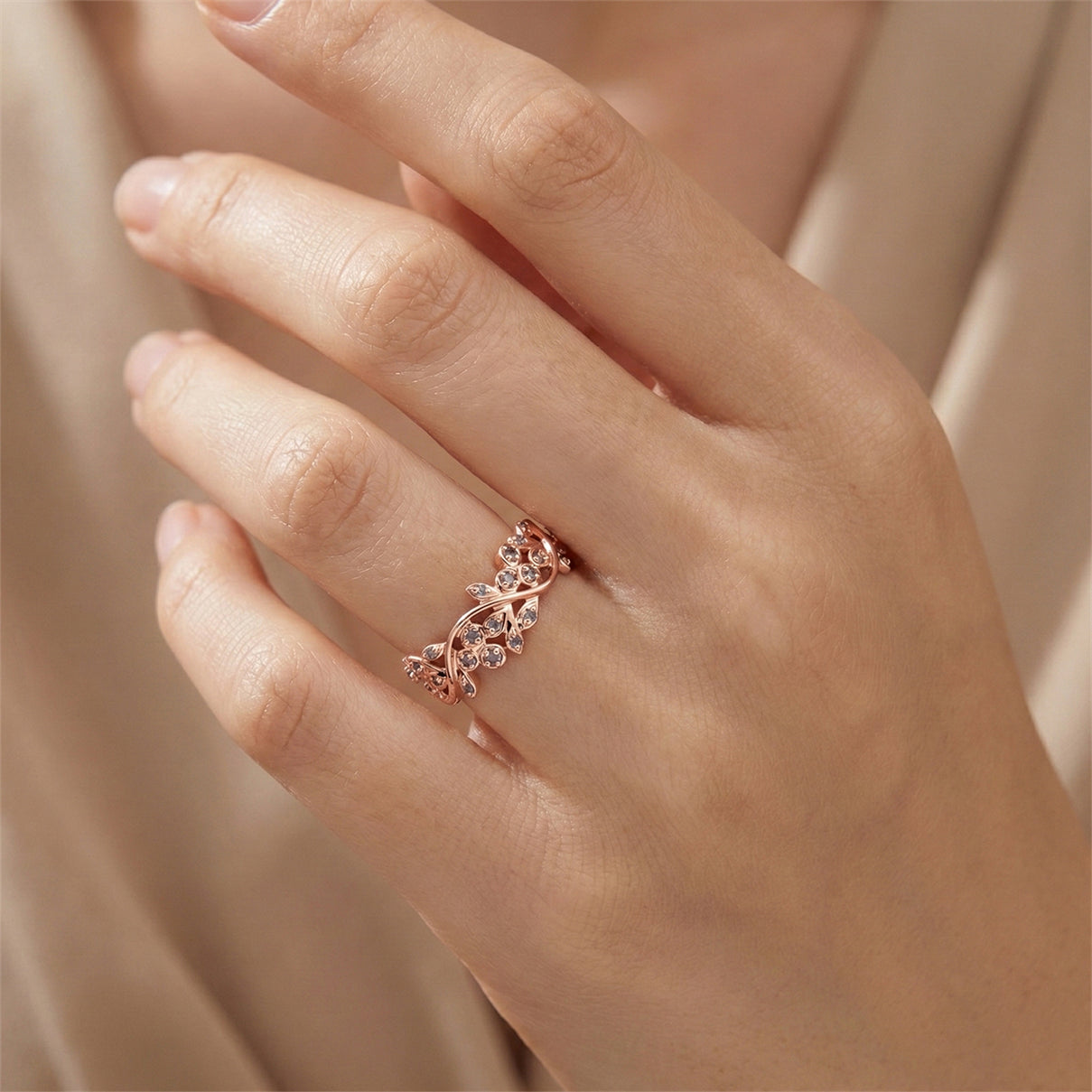 D'Joy Natural Pink Diamond Leaf Vine Ring in 18K Vermeil Rose Gold Plated Sterling Silver V32519812 2
