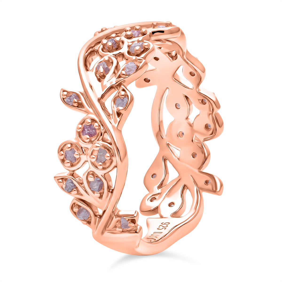 D'Joy Natural Pink Diamond Leaf Vine Ring in 18K Vermeil Rose Gold Plated Sterling Silver V32519812 4