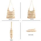 Striped Crochet Design Slouchy Tote Bag - Cream & Brown_8501466_4