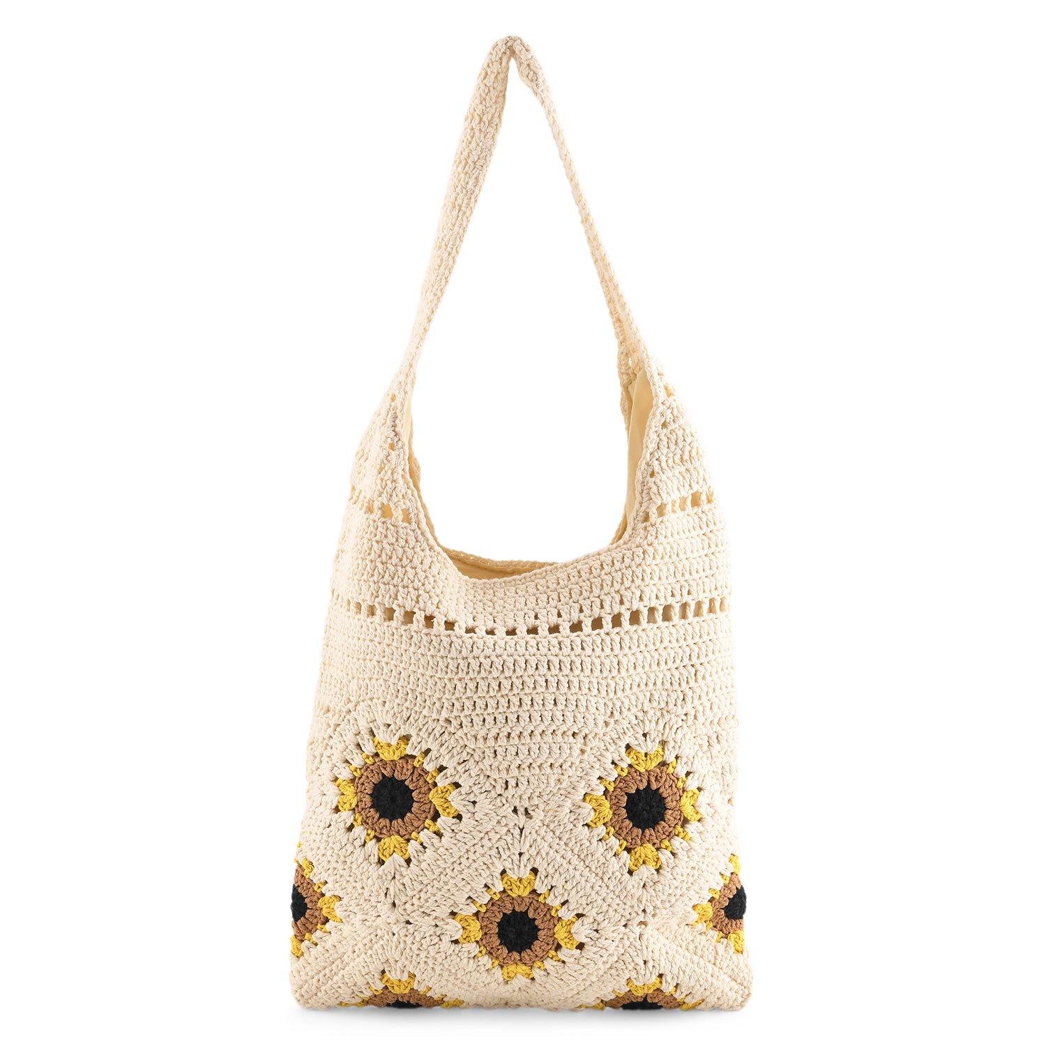 Floral Crochet Slouchy Tote Bag - Cream V32513183 0