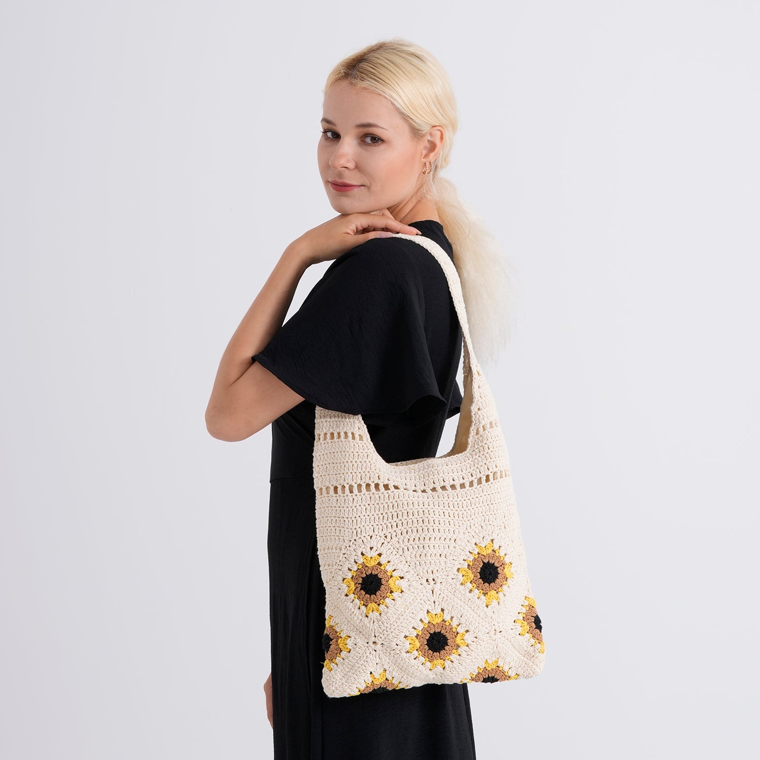Floral Crochet Slouchy Tote Bag - Cream V32513183 3