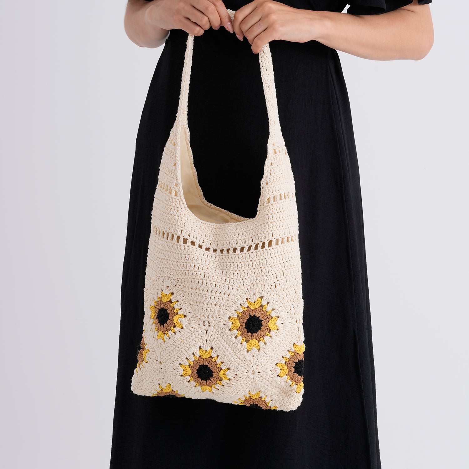 Floral Crochet Slouchy Tote Bag - Cream V32513183 4