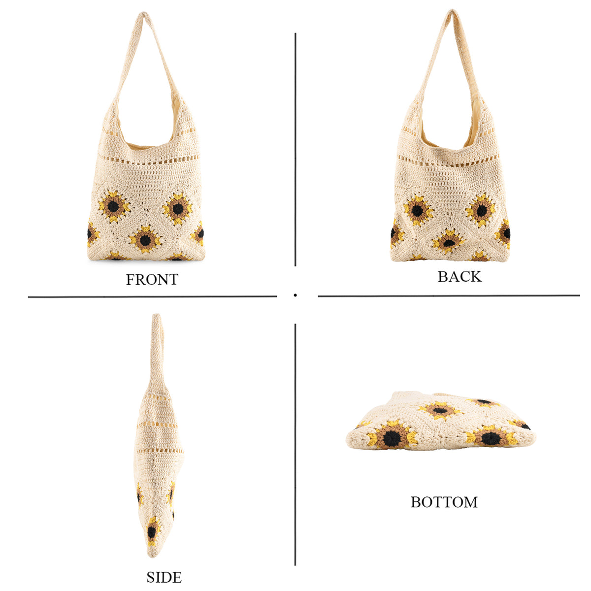 Floral Crochet Slouchy Tote Bag - Cream V32513183 5