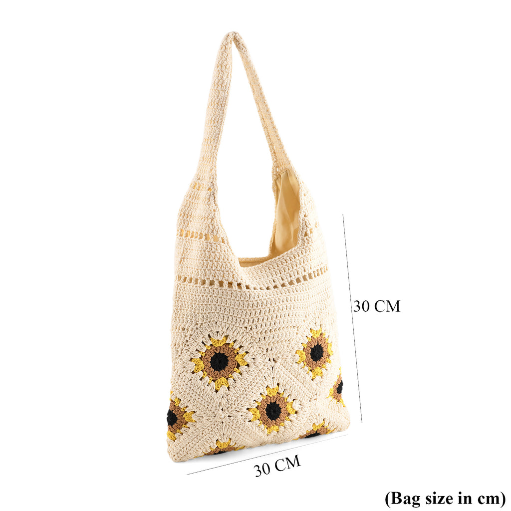 Floral Crochet Slouchy Tote Bag - Cream_8501468_7