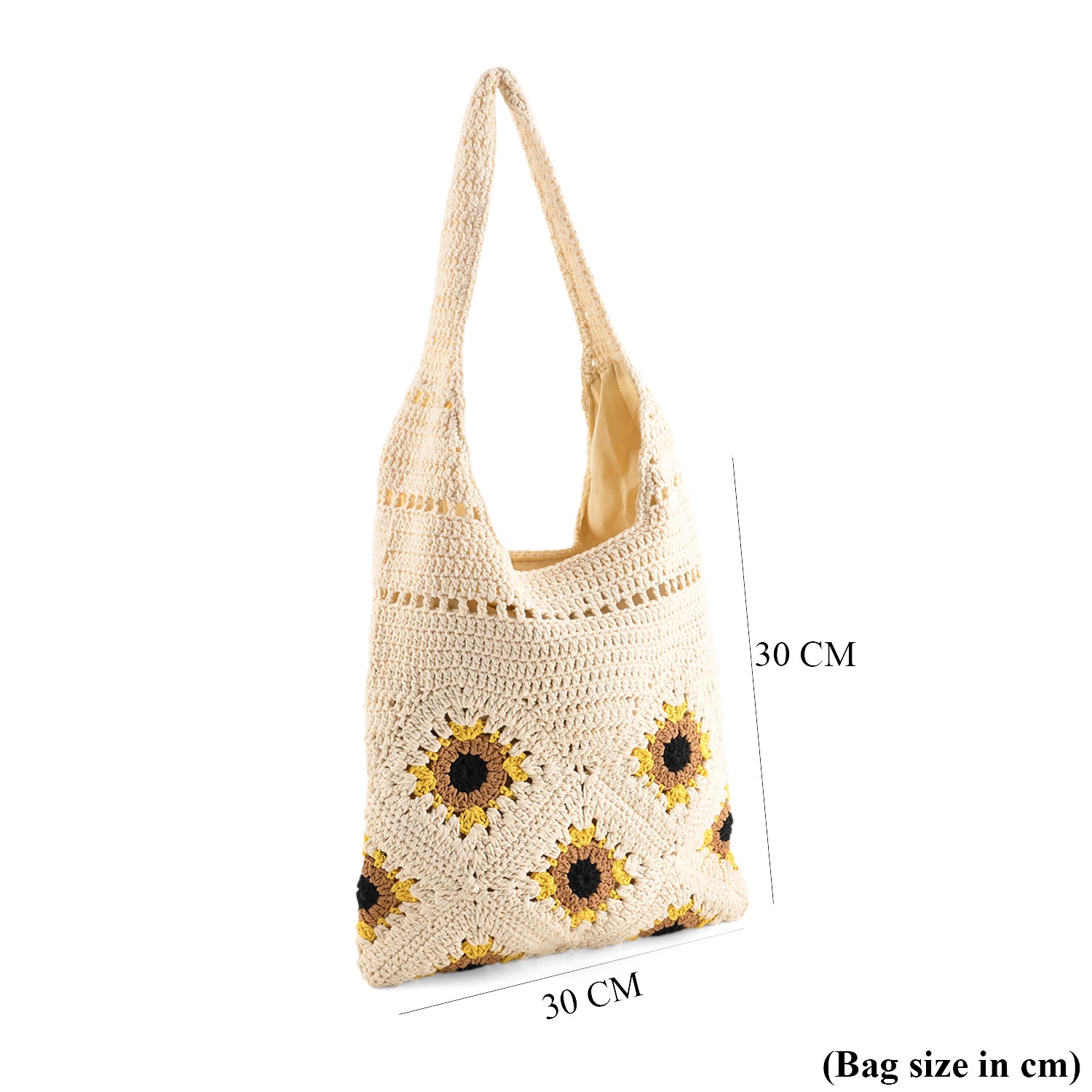 Floral Crochet Slouchy Tote Bag - Cream V32513183 8