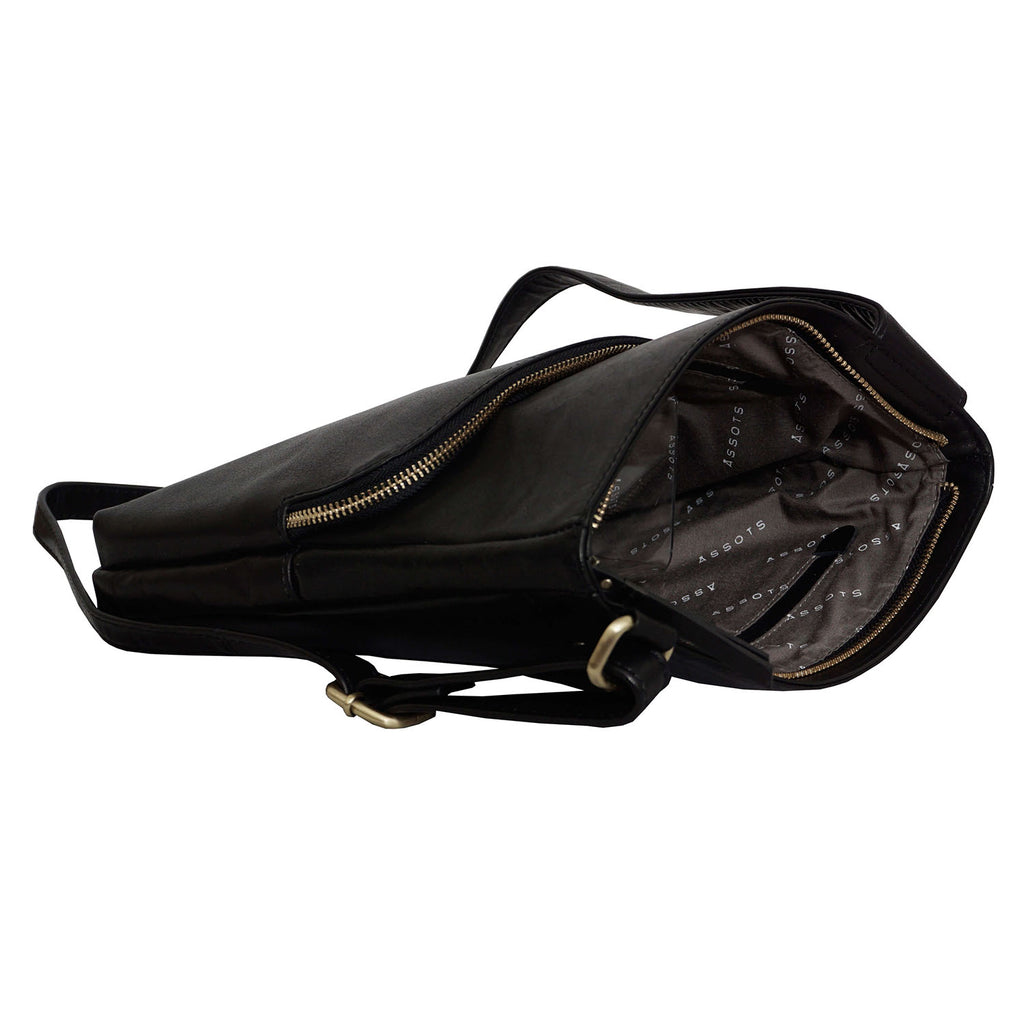 Assots London Canary Black Vintage Leather Sling Crossbody Bag_8501588_2