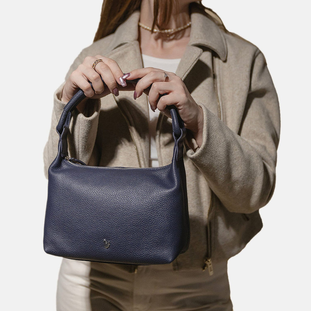 Assots 'City Bag' Soft Pebble Genuine Leather Shoulder Bag - Navy_8501596_1