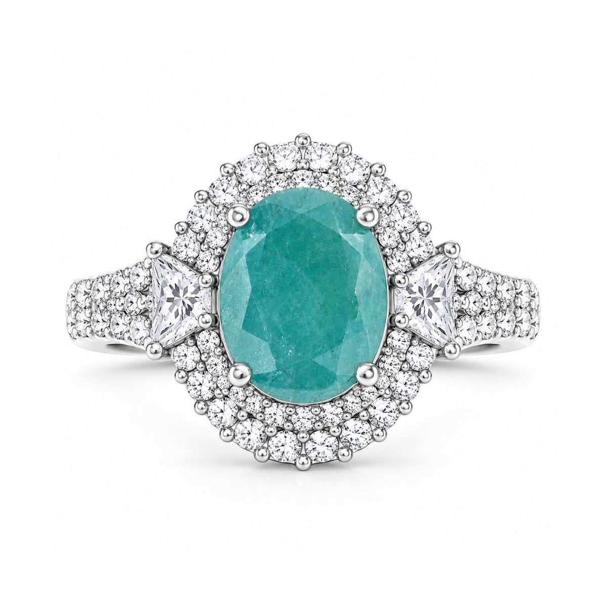 Certified and Appraised D'Joy Grandidierite, Moissanite Main Stone With Surrounding Stone Ring in Rhodium Overlay Sterling Silver, Silver Wt.5.36 Gms 4.300 Ct. 8501742 0