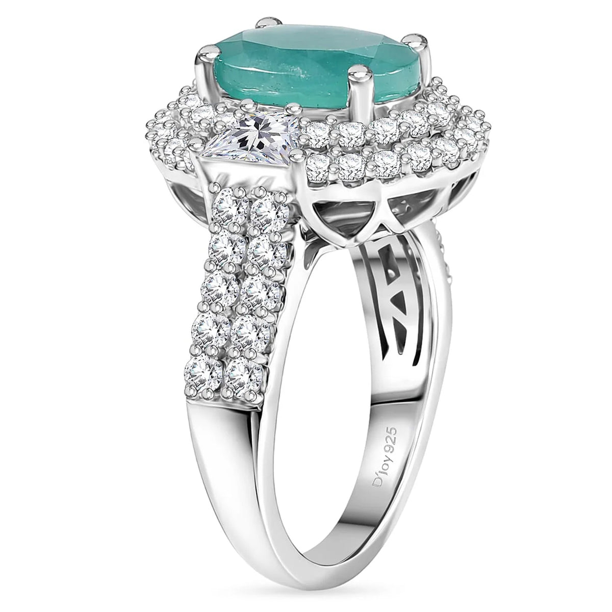 Certified and Appraised D'Joy Grandidierite, Moissanite Main Stone With Surrounding Stone Ring in Rhodium Overlay Sterling Silver, Silver Wt.5.36 Gms 4.300 Ct. 8501742 4