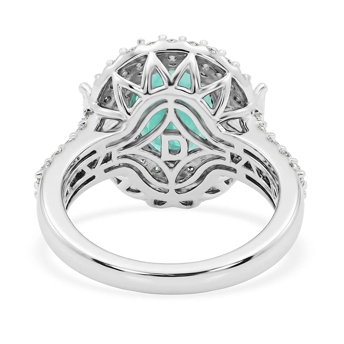 Certified and Appraised D'Joy Grandidierite, Moissanite Main Stone With Surrounding Stone Ring in Rhodium Overlay Sterling Silver, Silver Wt.5.36 Gms 4.300 Ct. 8501742 5
