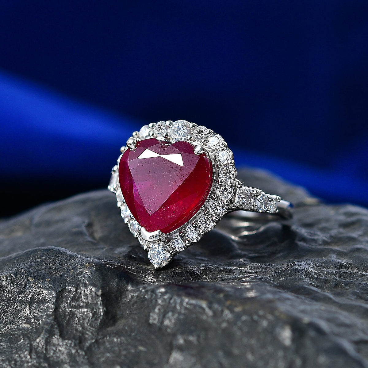 D'Joy Niassa Ruby, Moissanite Main Stone With Side Stone Ring in Rhodium OverlaySterling Silver  9.400  Ct. 8501745 1
