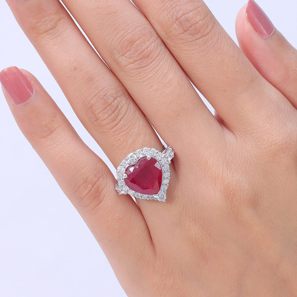 D'Joy Niassa Ruby, Moissanite Main Stone With Side Stone Ring in Rhodium OverlaySterling Silver  9.400  Ct._8501745_2