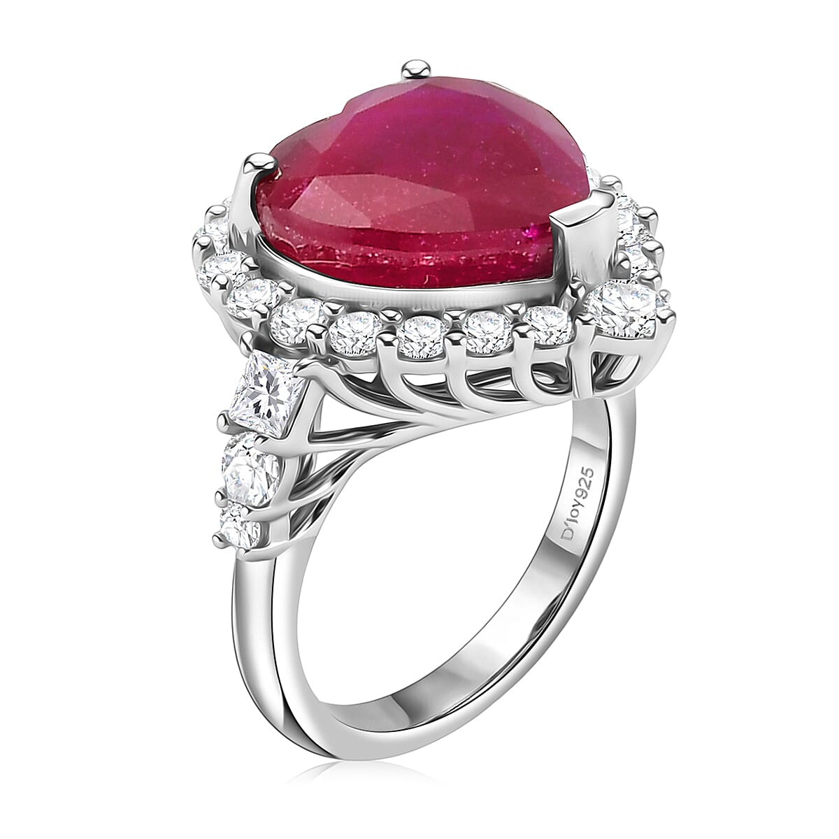 D'Joy Niassa Ruby, Moissanite Main Stone With Side Stone Ring in Rhodium OverlaySterling Silver  9.400  Ct. 8501745 3