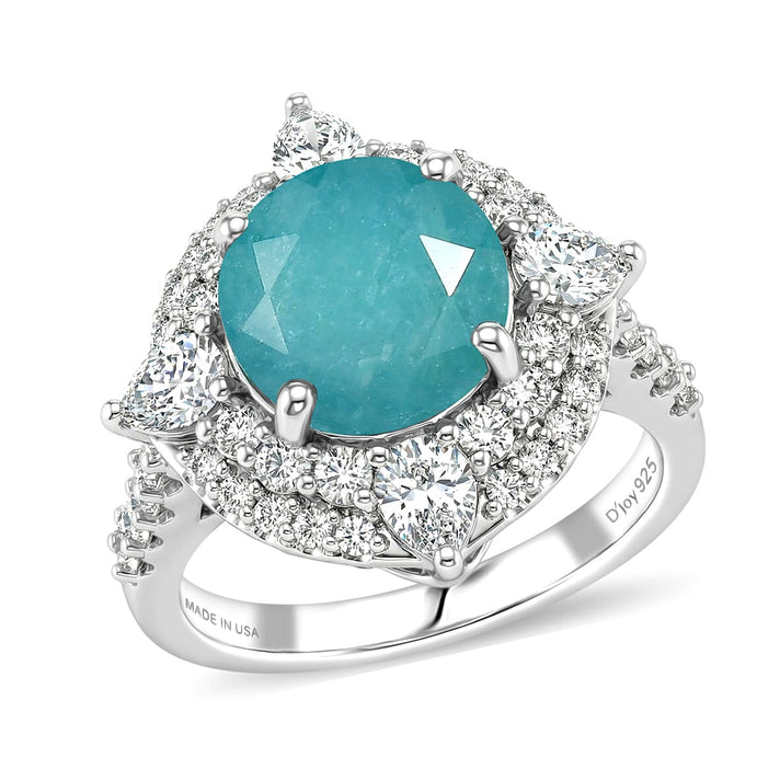 Certified and Appraised D'Joy Grandidierite, Moissanite Fancy Ring in Rhodium Overlay Sterling Silver 4.420 Ct. 8501751 1