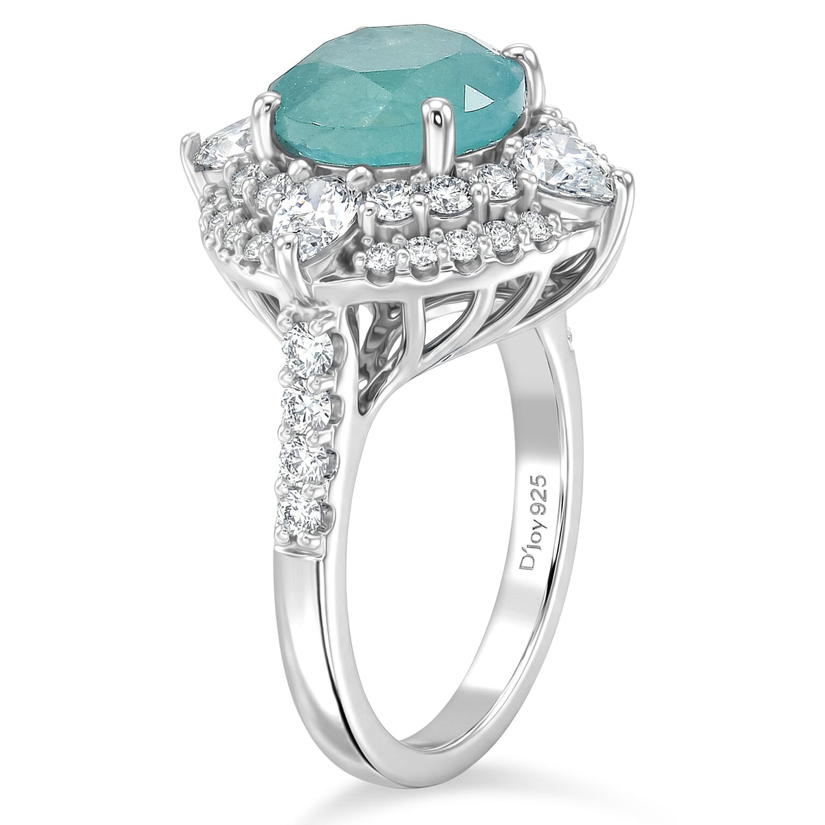 Certified and Appraised D'Joy Grandidierite, Moissanite Fancy Ring in Rhodium Overlay Sterling Silver 4.420 Ct. 8501751 4
