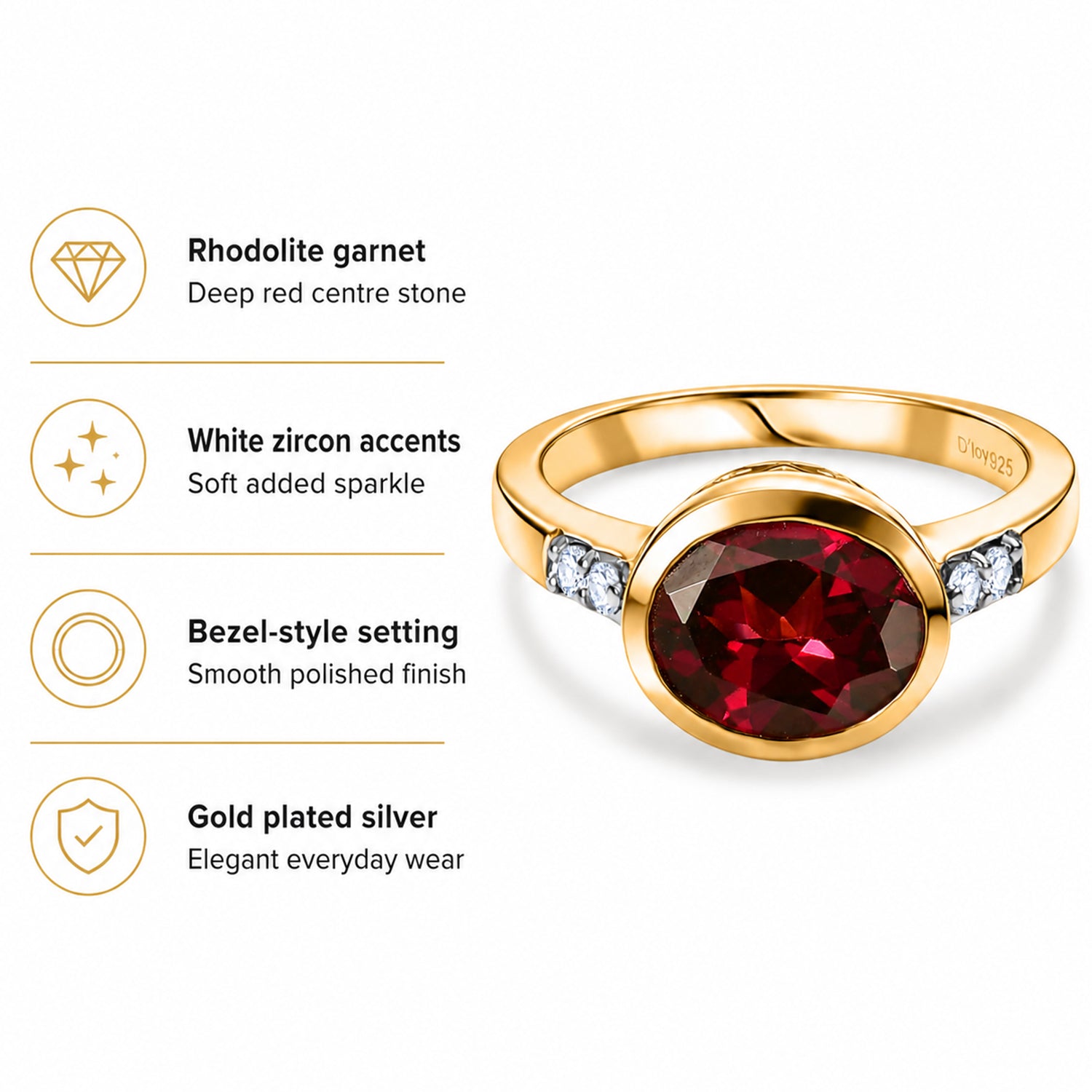 D'Joy Rhodolite Garnet &amp; White Zircon Ring in Yellow Gold Plated Sterling Silver 2.34 Ct. 8501762 5