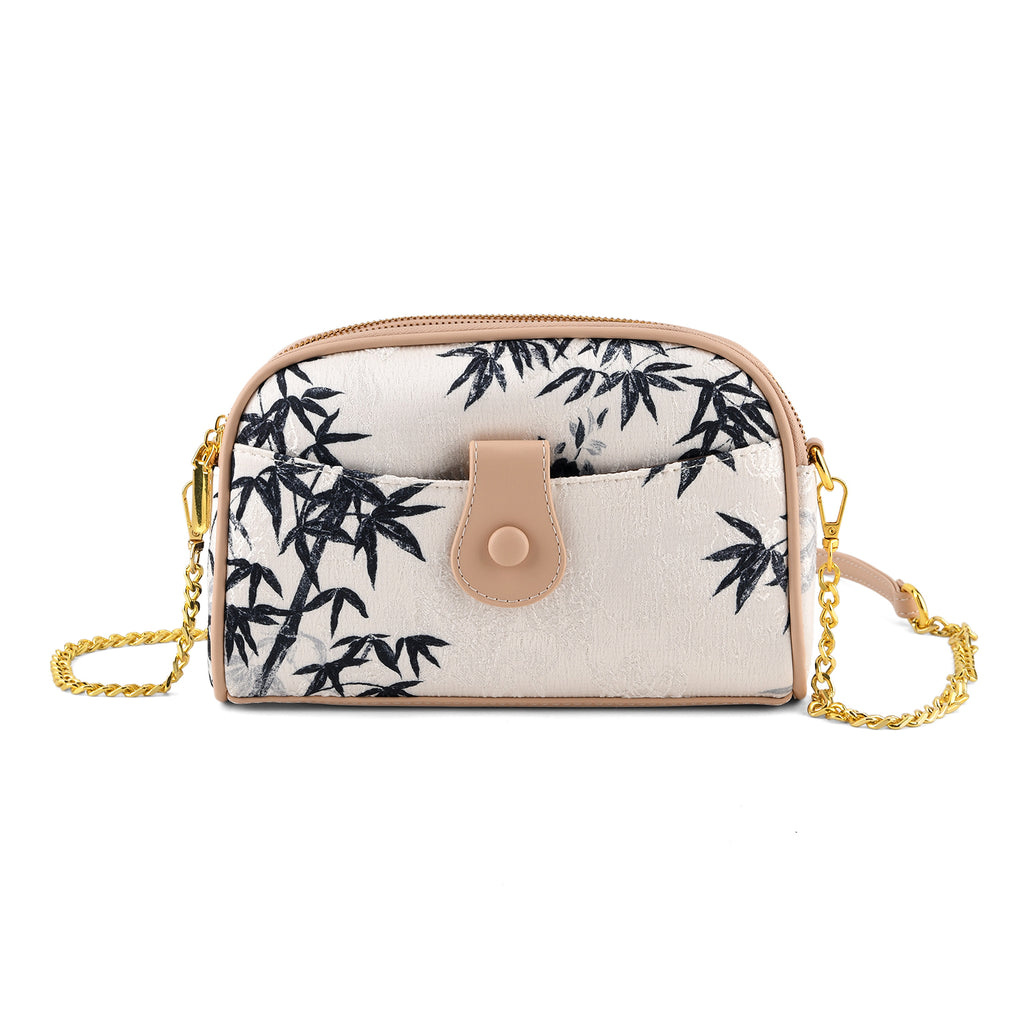 Designer Inspired Embroidered Crossbody Sling Bag with Chain Strap - Black and White_8501916