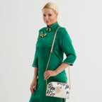 Designer Inspired Embroidered Crossbody Sling Bag with Chain Strap - Black and White_8501916_2