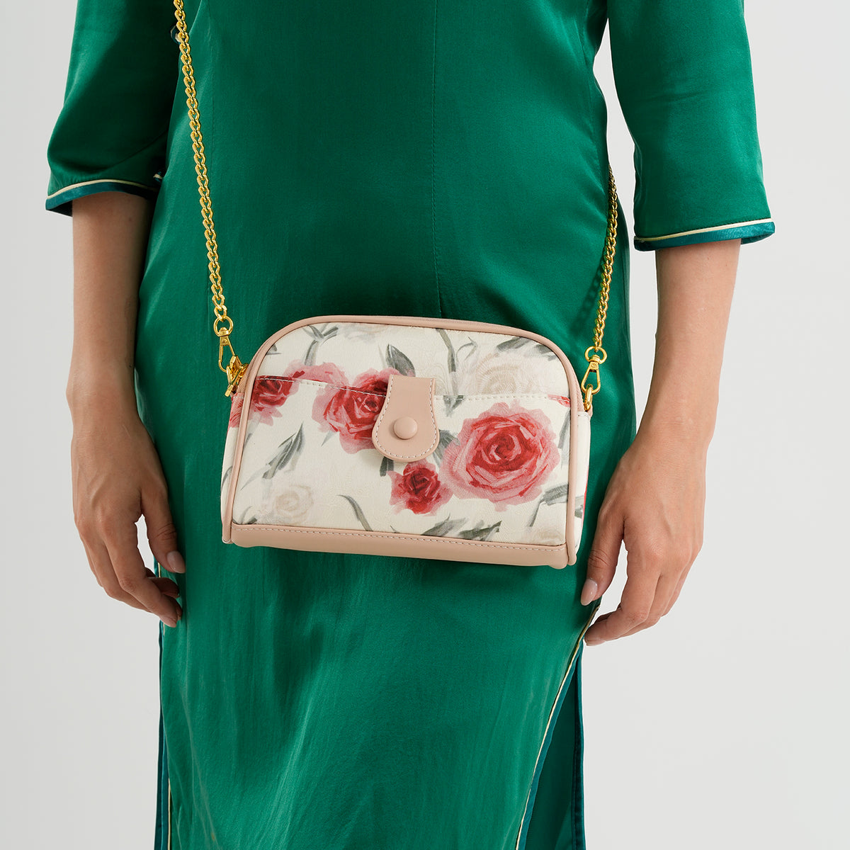 Designer Inspired Embroidered Crossbody Sling Bag with Chain Strap - Red Floral V32730490 3