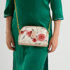 Designer Inspired Embroidered Crossbody Sling Bag with Chain Strap - Red Floral_8501918_3