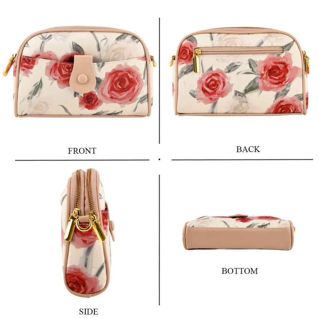 Designer Inspired Embroidered Crossbody Sling Bag with Chain Strap - Red Floral_8501918_4