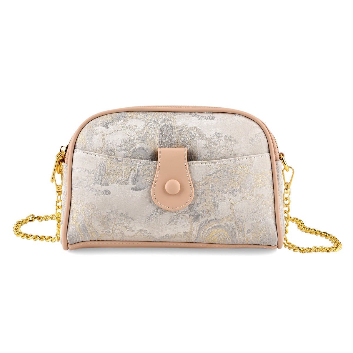 Designer Inspired Embroidered Crossbody Sling Bag with Chain Strap - Silver V32698751 0