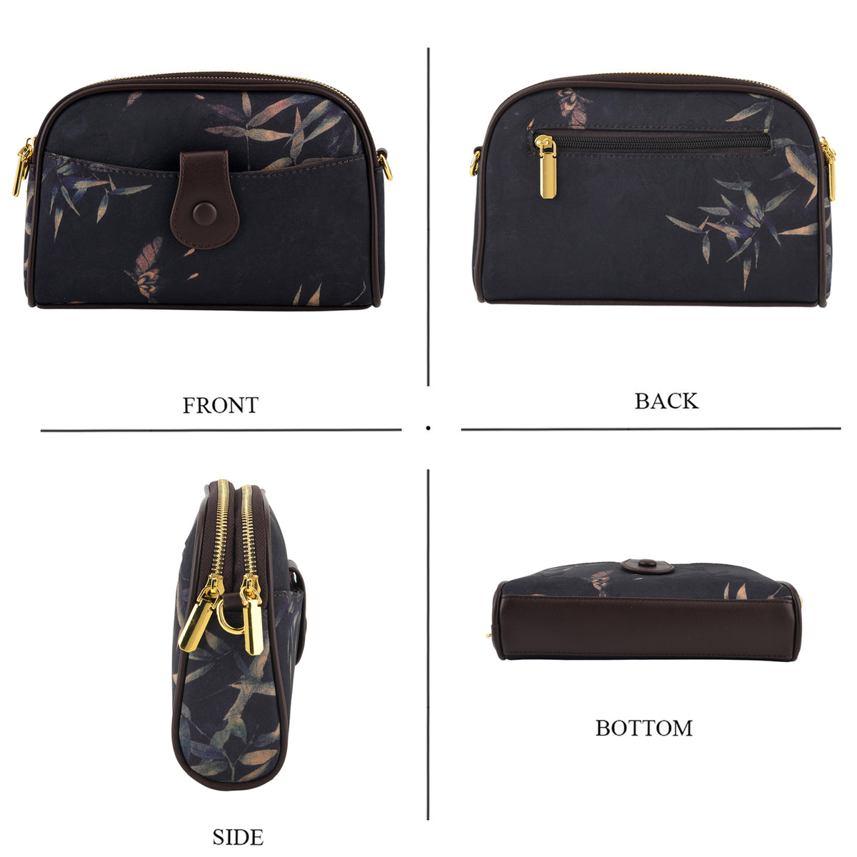 Floral Embroidered Crossbody Sling Bag with Chain Strap - Black V32700516 4