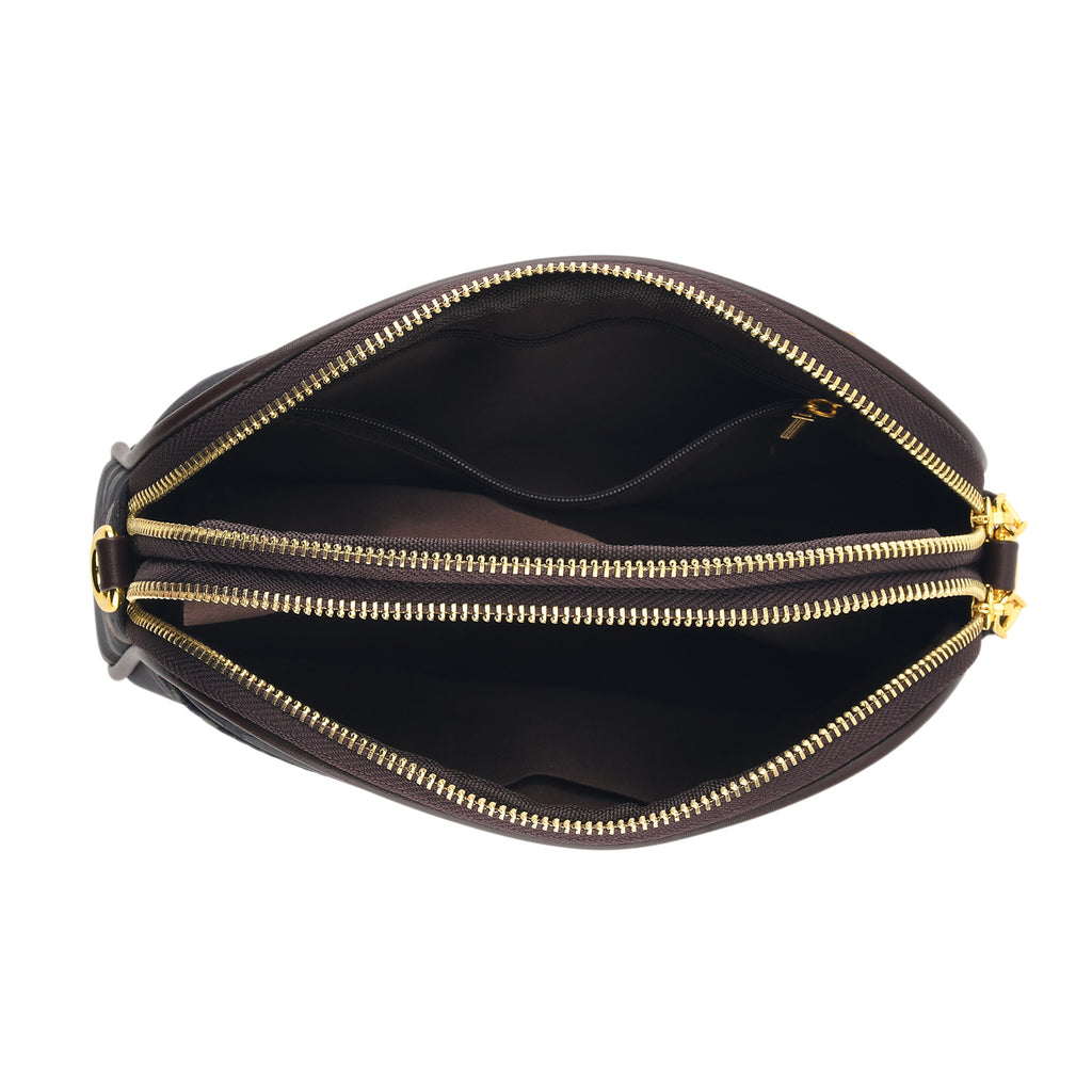 Floral Embroidered Crossbody Sling Bag with Chain Strap - Black_8501930_5
