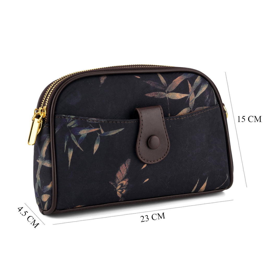 Floral Embroidered Crossbody Sling Bag with Chain Strap - Black_8501930_7