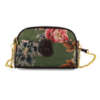 Floral Embroidered Crossbody Sling Bag with Chain Strap - Dark Green_8501931