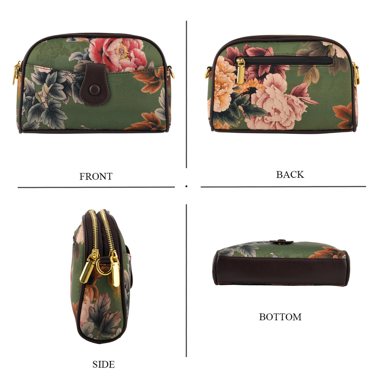 Floral Embroidered Crossbody Sling Bag with Chain Strap - Dark Green V32698737 4