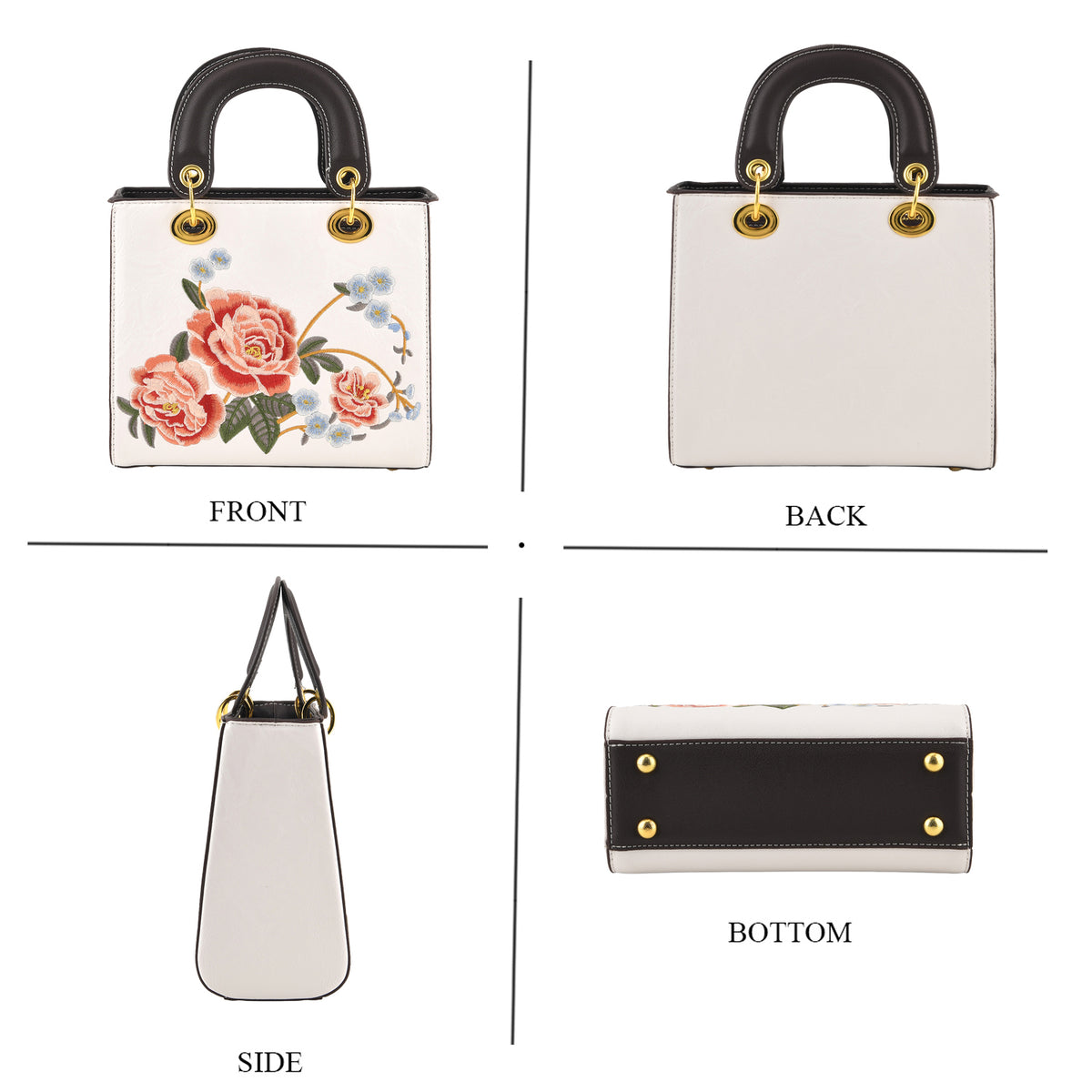 Designer Closeout Mega Clearance Deal - Multi-colour Floral Embroidered Crossbody Top Handle Bag with Shoulder Strap - White V32579874 3