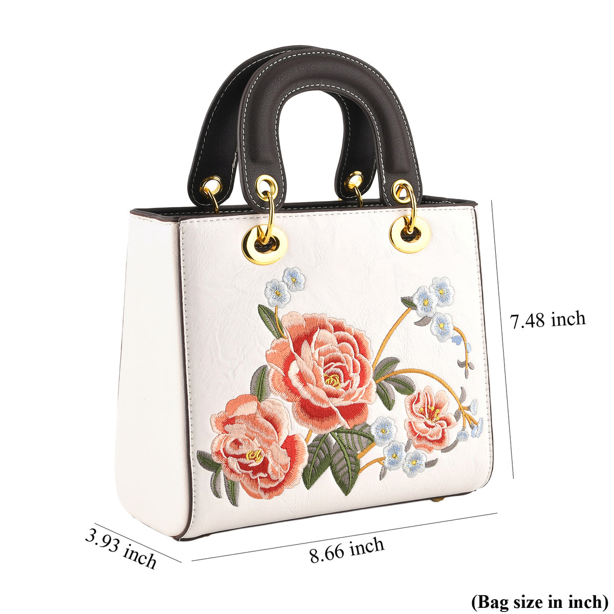 Designer Closeout Mega Clearance Deal - Multi-colour Floral Embroidered Crossbody Top Handle Bag with Shoulder Strap - White V32579874 6