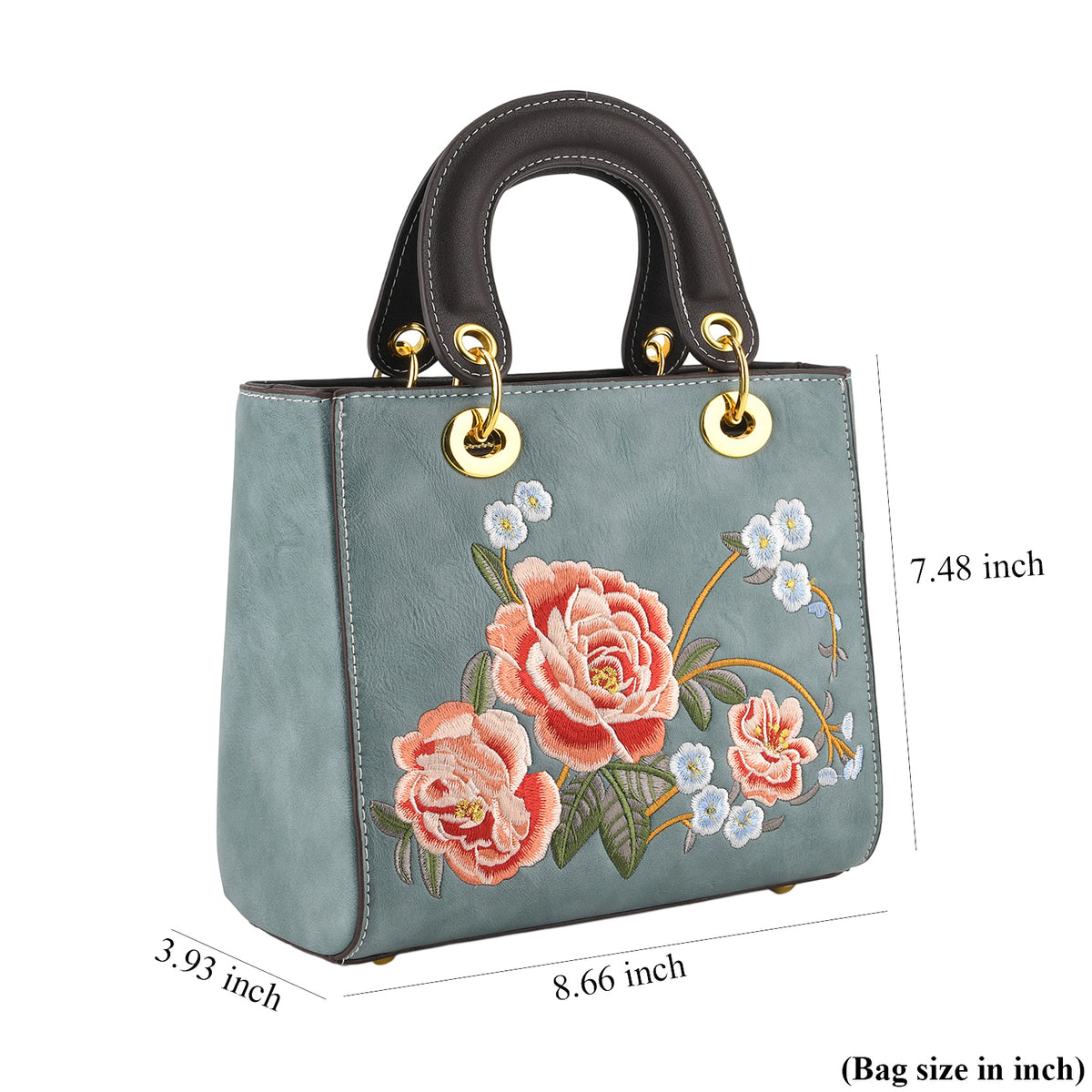 Designer Closeout Mega Clearance Deal - Multi-colour Floral Embroidered Crossbody Top Handle Bag with Shoulder Strap - Teal V32635909 7