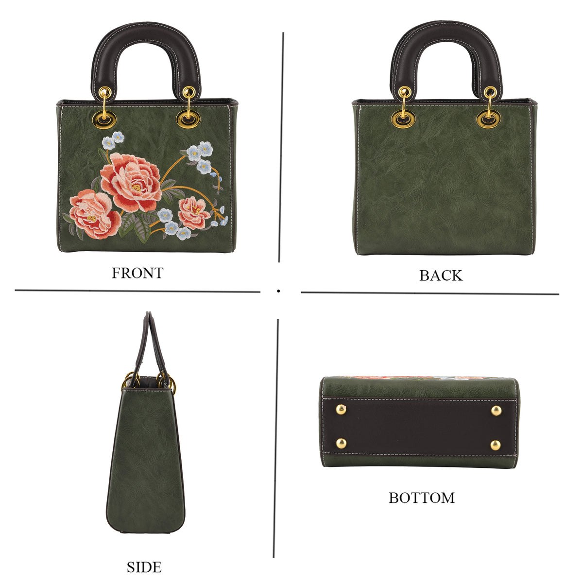 Designer Closeout Mega Clearance Deal - Multi-colour Floral Embroidered Crossbody Top Handle Bag with Shoulder Strap - Green V32638497 4