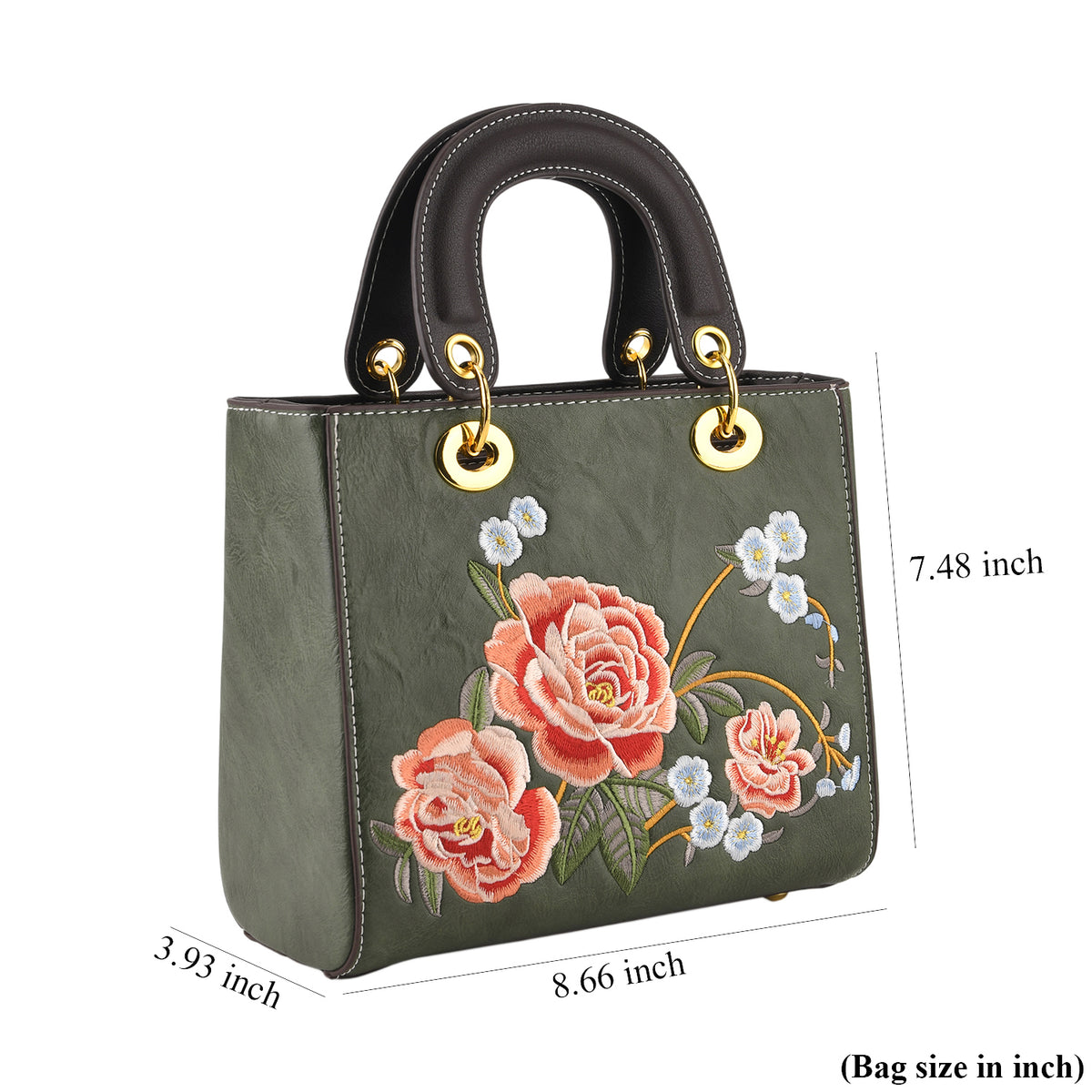 Designer Closeout Mega Clearance Deal - Multi-colour Floral Embroidered Crossbody Top Handle Bag with Shoulder Strap - Green V32638497 7