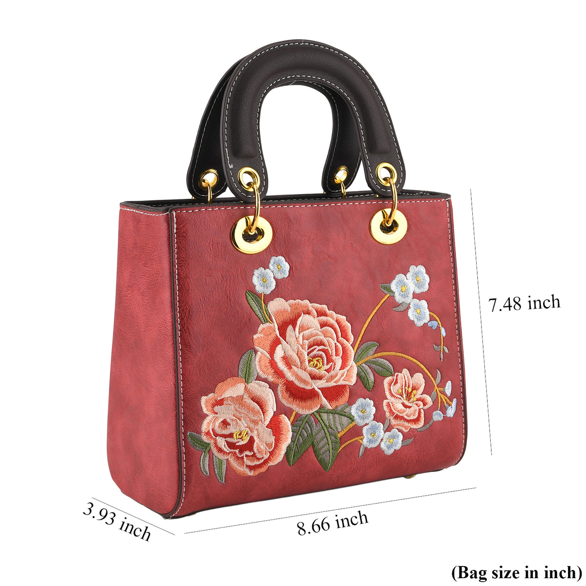 Designer Closeout Mega Clearance Deal - Multi-colour Floral Embroidered Crossbody Top Handle Bag with Shoulder Strap - Red V32579633 6