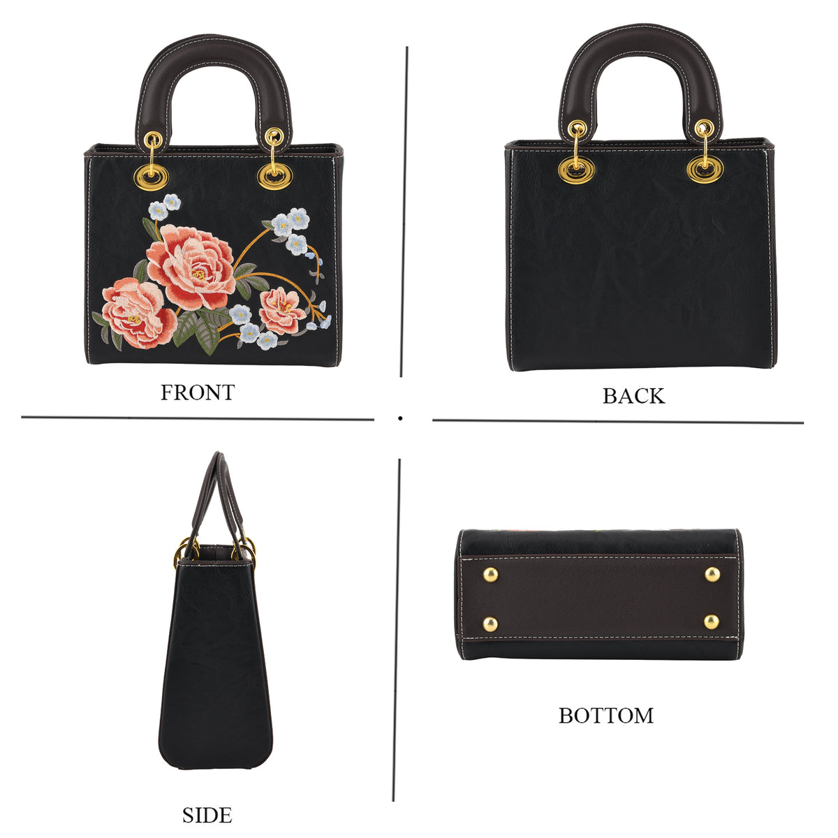Designer Closeout Mega Clearance Deal - Multi-colour Floral Embroidered Crossbody Top Handle Bag with Shoulder Strap - Black V32580556 3