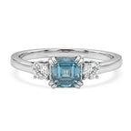 Luxuriant Lab Grown Diamond & Blue Zircon Three-Stone Emerald Cut Ring in Rhodium Overlay Sterling Silver 1.61 Ct._8502028