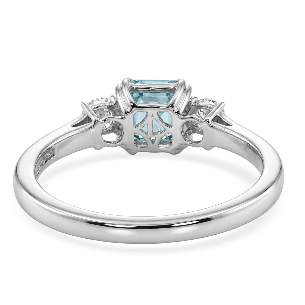 LUXURIANT Lab Grown Diamond, Blue Zircon Three-Stone Emerald-Cut Ring in Rhodium Overlay Sterling Silver 1.61 Ct. V32535315 5