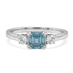 Luxuriant Lab Grown Diamond & Blue Zircon Three-Stone Emerald Cut Ring in Rhodium Overlay Sterling Silver 1.61 Ct._8502029