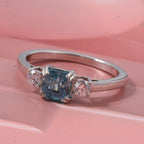Luxuriant Lab Grown Diamond & Blue Zircon Three-Stone Emerald Cut Ring in Rhodium Overlay Sterling Silver 1.61 Ct._8502029_1