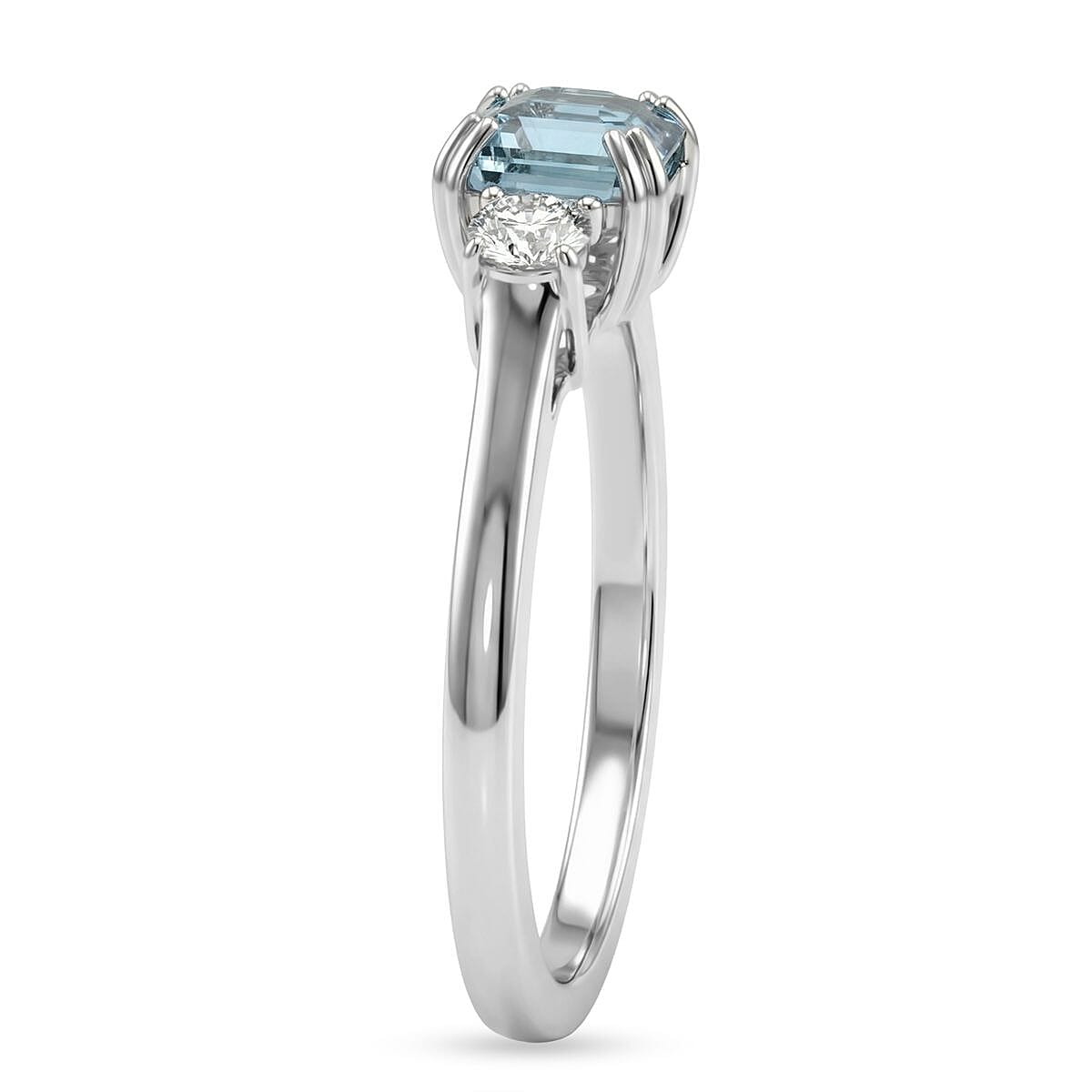 LUXURIANT Lab Grown Diamond, Blue Zircon Three-Stone Emerald-Cut Ring in Rhodium Overlay Sterling Silver 1.61 Ct. V32515738 4