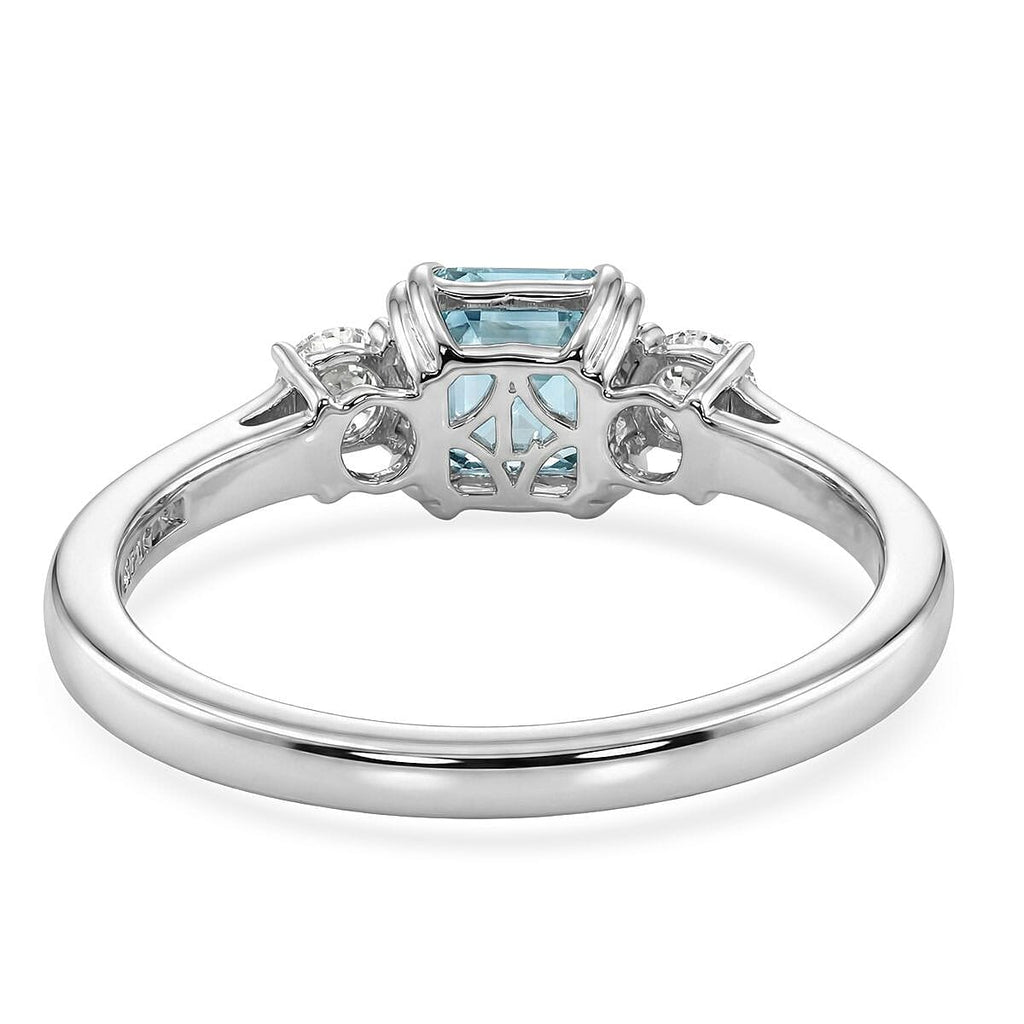 Luxuriant Lab Grown Diamond & Blue Zircon Three-Stone Emerald Cut Ring in Rhodium Overlay Sterling Silver 1.61 Ct._8502029_4