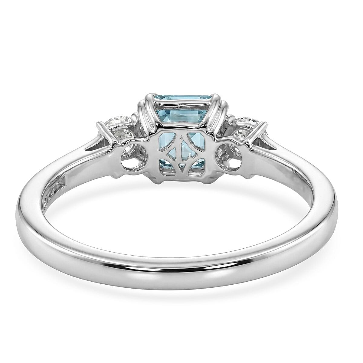 LUXURIANT Lab Grown Diamond, Blue Zircon Three-Stone Emerald-Cut Ring in Rhodium Overlay Sterling Silver 1.61 Ct. V32515738 5