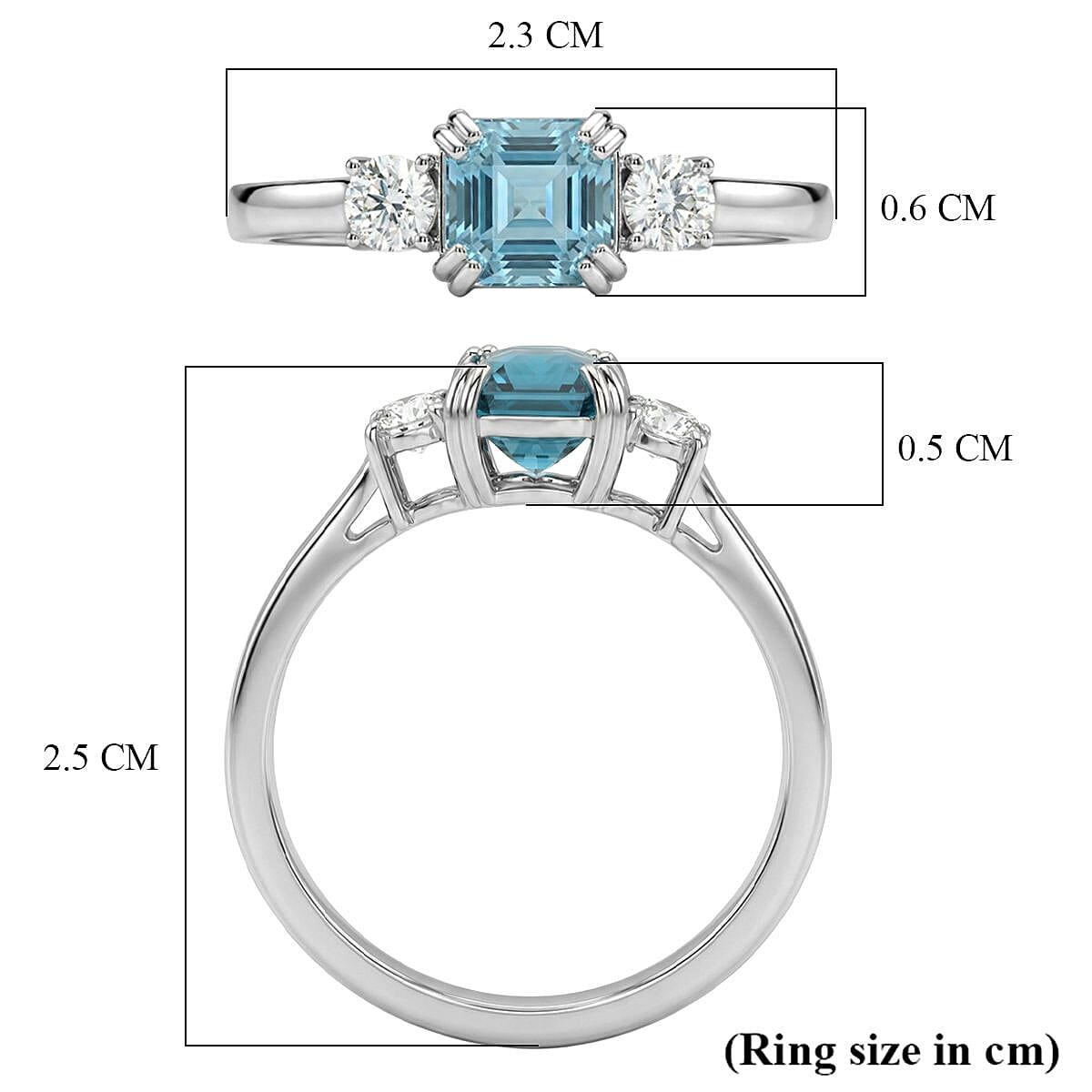 LUXURIANT Lab Grown Diamond, Blue Zircon Three-Stone Emerald-Cut Ring in Rhodium Overlay Sterling Silver 1.61 Ct. V32515738 6