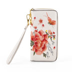 Botanical Embroidered Zip-Around Wristlet Wallet - White_8502045