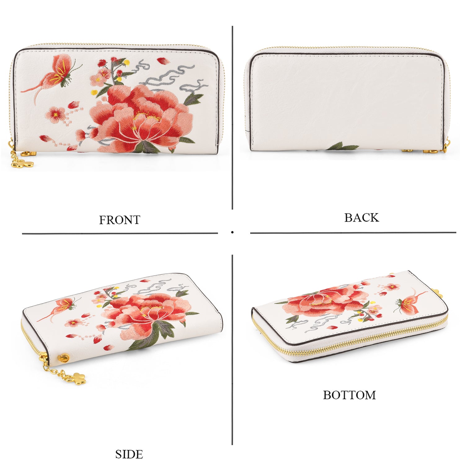 Botanical Embroidered Zip-Around Wristlet Wallet - White V32513184 2