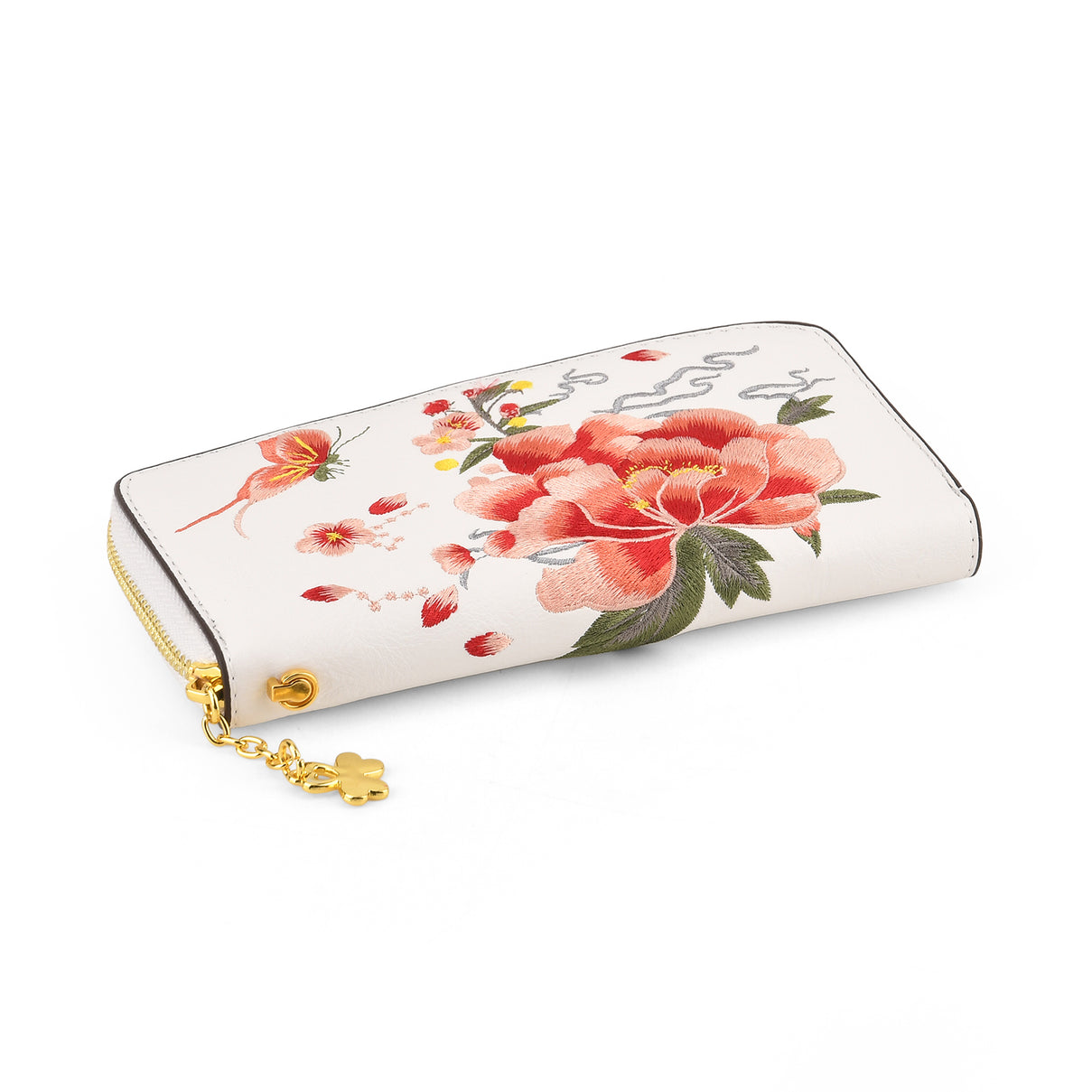 Botanical Embroidered Zip-Around Wristlet Wallet - White V32513184 5